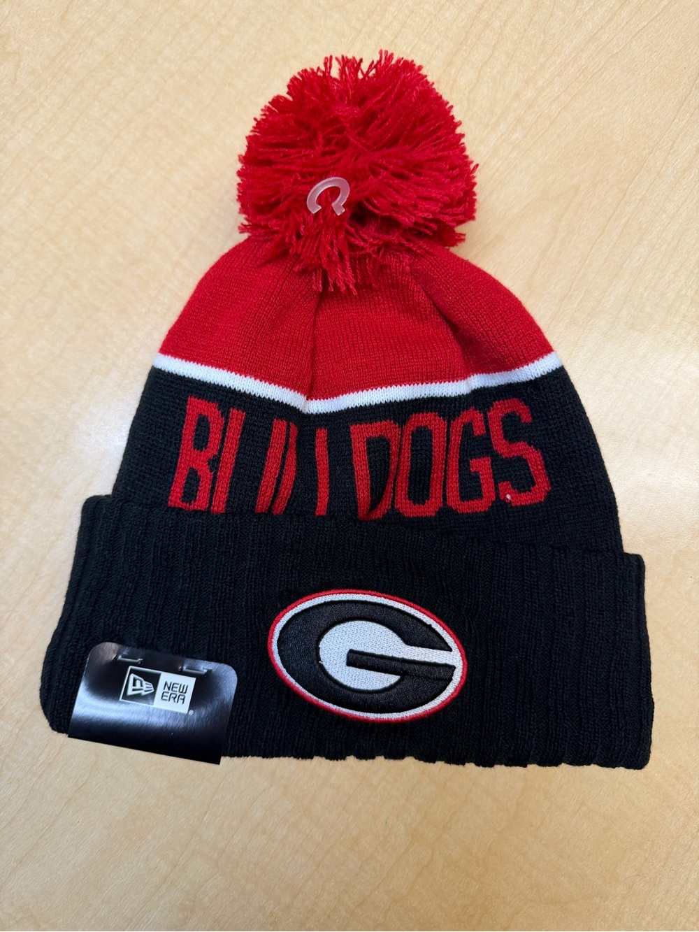 New Era Red & Black Georgia Bulldogs Pom Beanie OSFA